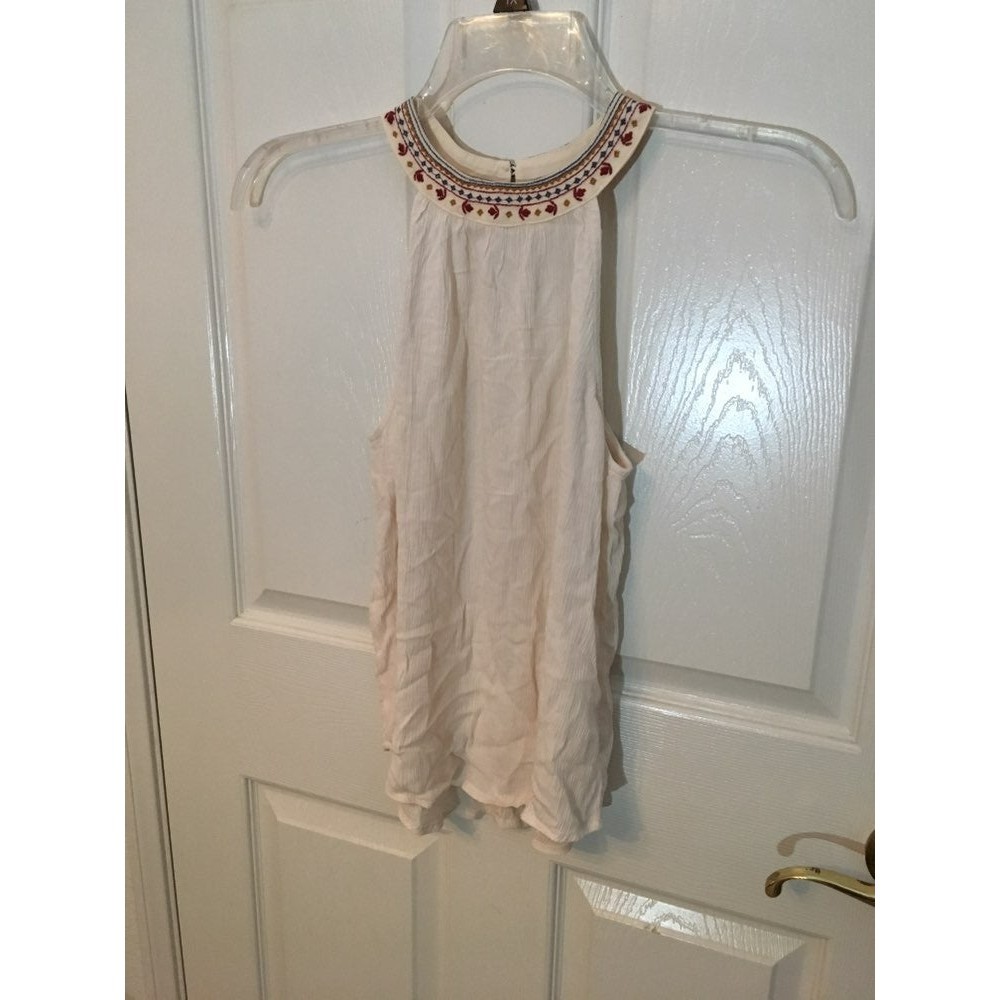 New Chloe & Katie Embroidered Tank Off White Cream Halter Boho Flowy Sz S